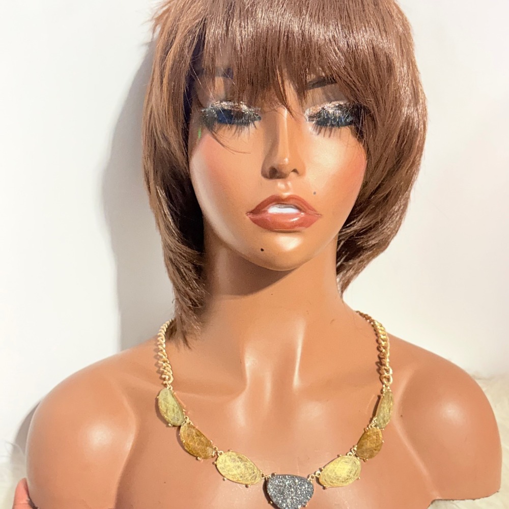Chicos Gold Tone Yellow‎ Resin and Grey Faux Druzy Statement Necklace 22.5"